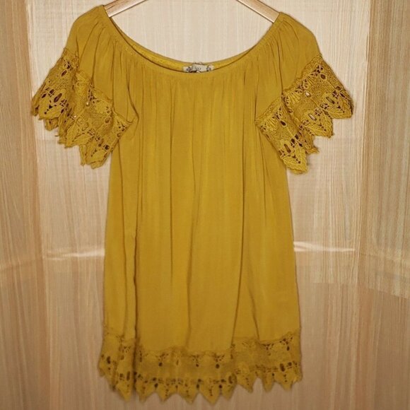 Iris Womens Gold Elastic Off The Shoulder And Lace Trim Medium - Picture 1 of 7